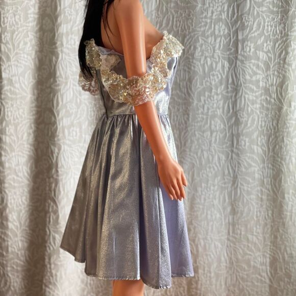 NWT Deadstock Vintage 90s Recollections Purple Metallic Lace Saloon Dress Size M - Picture 3 of 8